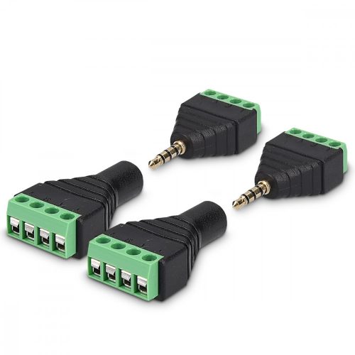 Sada 4 audio/video adaptérů se 4 póly 3,5 mm, Kwmobile, Black/Green, Metal, 45685.03