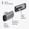 90stupňový pravoúhlý USB-C adaptér, Kwmobile, stříbrná/černá, hliník, 56386.01