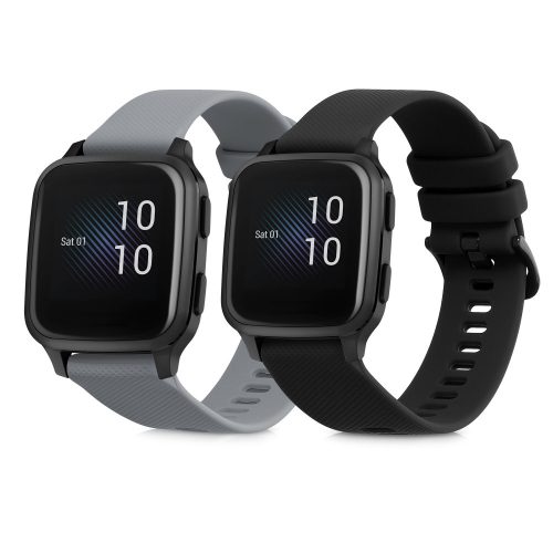 Sada 2 řemínků pro Garmin Venu Sq/Venu Sq Music, Kwmobile, Black/Grey, Silikon, 57776.01