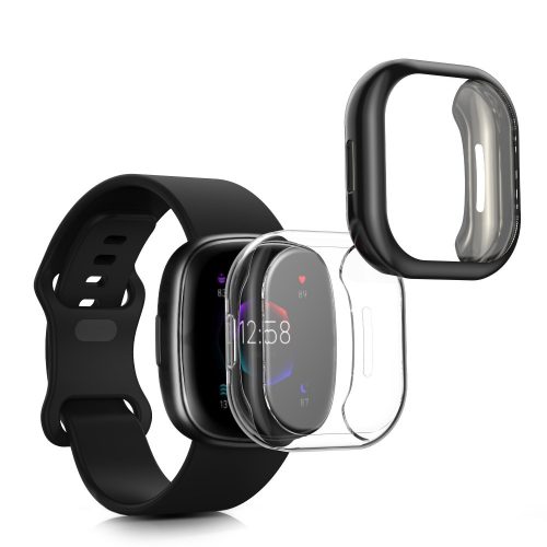 Sada 2 pouzder Kwmobile pro Fitbit Versa 4/Sense 2, silikon, černá/průhledná, 58874.01