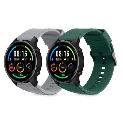 Sada 2 řemínků pro Xiaomi Mi Watch Color Sport/Watch S1 Active, Kwmobile, Grey/Green, Silicone, 58971.02