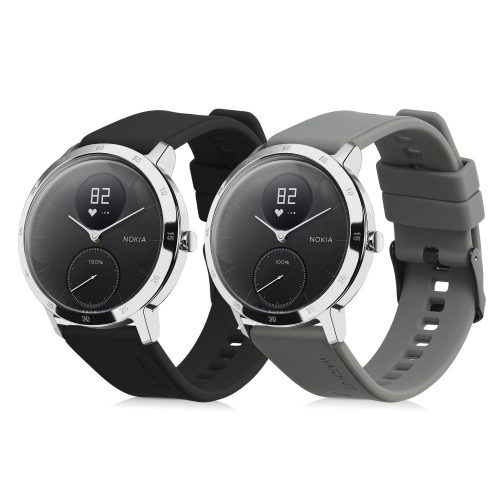 Sada 2 řemínků pro Withings Steel HR/Nokia Steel, Kwmobile, černá/šedá, silikon, 58993.01