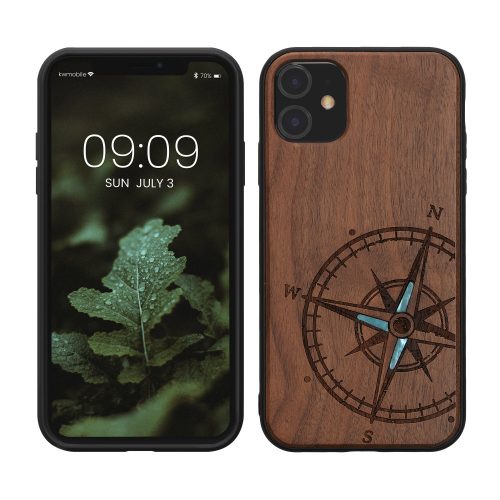 Pouzdro kwmobile pro Apple iPhone 11, dřevo, hnědo-modré, 49799,15