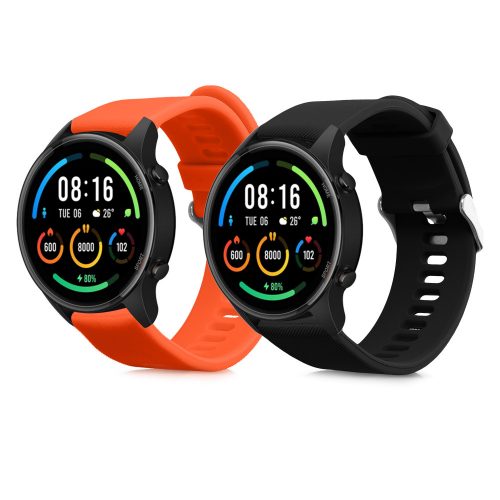 Sada 2 řemínků Kwmobile pro hodinky Xiaomi Mi Watch/Mi Watch Color Sport, černá/oranžová, silikon, 58466.04