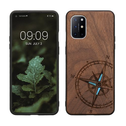 Kryt Kwmobile pro OnePlus 8T, hnědý/modrý, dřevo, KWM0000123P006C