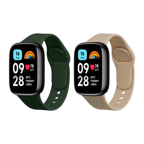 Sada 2 řemínků Kwmobile pro Xiaomi Redmi Watch 3 Active, tmavě zelená/béžová, silikon, KWM000024XY002C