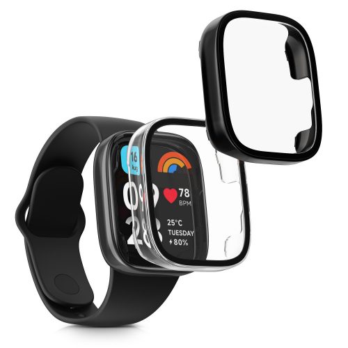 Sada 2 ks pouzder Kwmobile s bezpečnostním sklem pro Xiaomi Redmi Watch 3 Active / Redmi Watch 3 Lite, Transparent/Black, Plastic, KWM000024ZD002C