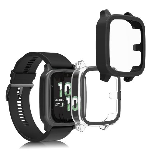 Sada 2 ks krytů Kwmobile s bezpečnostním sklem pro Garmin Venu Sq 2 Music, Transparent/Black, Plastic, KWM000024ZF002C