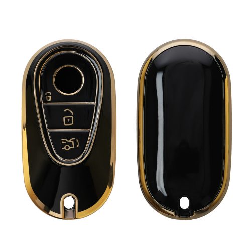 Kryt na klíče od auta Kwmobile pro Mercedes Benz 3 Buttons - Smart Key, černá/zlatá, silikon, KWM0000252L001C