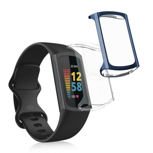 Sada 2 pouzder Kwmobile pro Fitbit Charge 6/Charge 5, transparentní/tmavě modrá, silikon, KWM0000144U006C