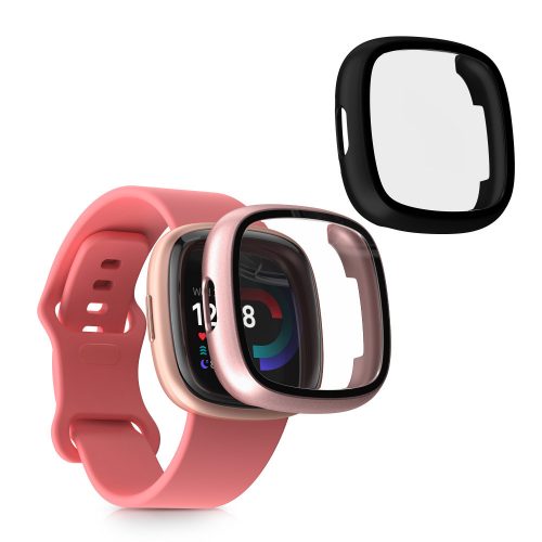 Sada 2 pouzder Kwmobile s bezpečnostním sklem pro Fitbit Versa 4/Sense 2, černá/růžová, plast, KWM000024UJ005C