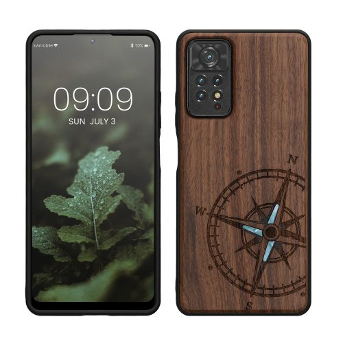 kwmobile Pouzdro pro Xiaomi Redmi Note 11 Pro/Redmi Note 11 Pro 5G/Redmi Note 12 Pro, Dřevo, Hnědá/Modrá, 57381.11