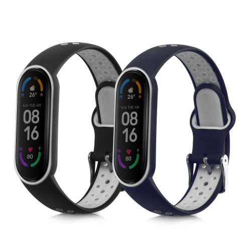 Sada 2 kwmobile pásků pro Xiaomi Mi Smart Band 6/Mi Band 6/Band 5, silikon, černá/šedá, 59792.03