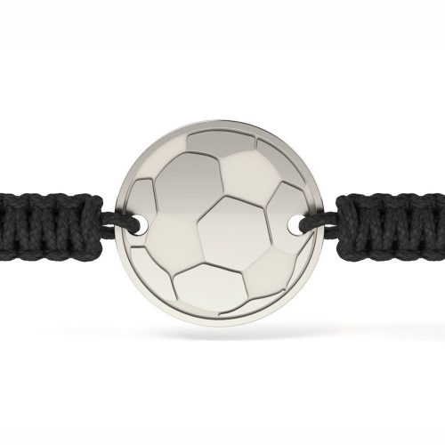 Stříbrný náramek s černou šňůrkou model Soccer Ball